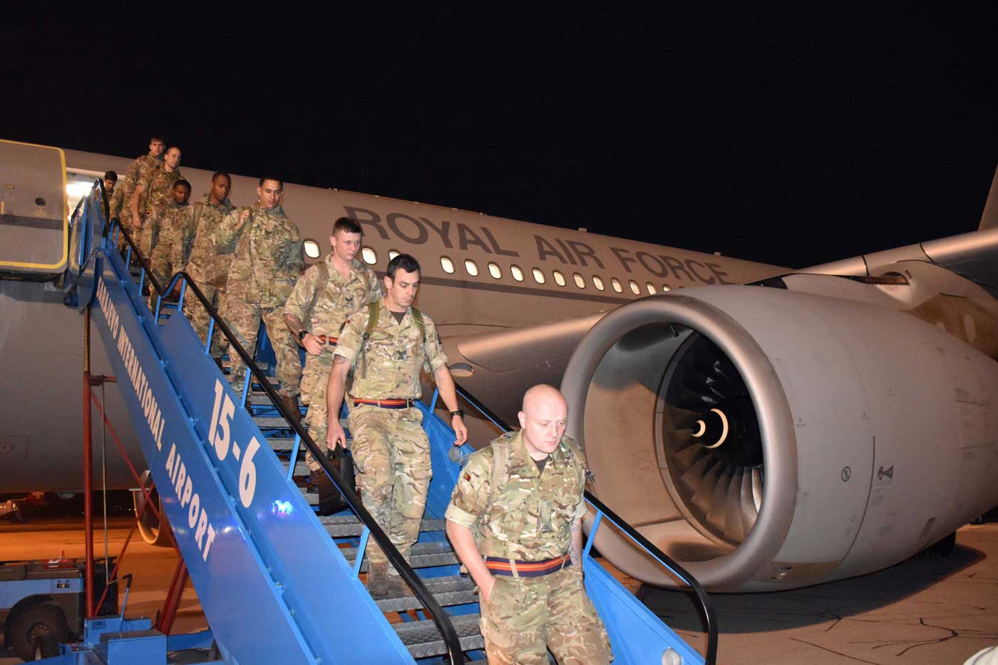 UK troops arrive at Sarajevo Airport in a Royal Air Force Voyager A330-200 aircraft