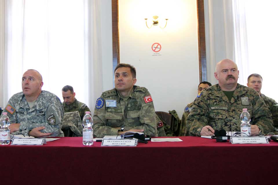 Chairing the conference: NATO Advisor Colonel Mathna, EUFOR Dep Chief of Staff Colonel Çağan and Colonel Rašeta from the Armed Forces of BiH (from l-r)