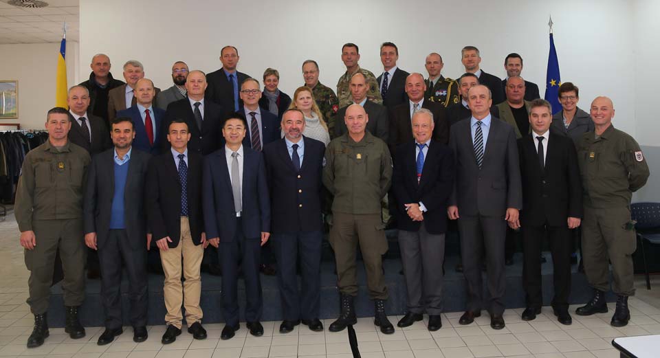 Group photo of attendees at briefing day for Military Diplomatic Corps at EUFOR Headquarters