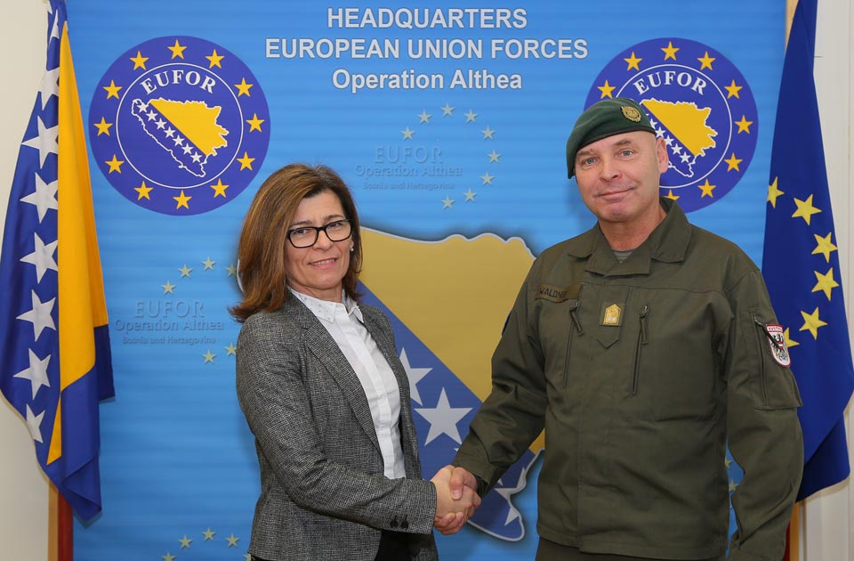 Commander EUFOR, Major General Anton WALDNER greets Her Excellency Ms Zorica Bukinac