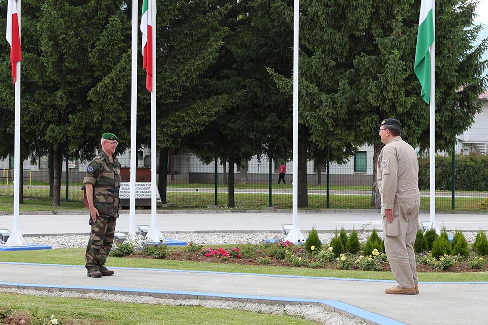 OP COM Lt Gen Houdet is greeted by COMEUFOR before being escorted to honour guard upon his arrival today