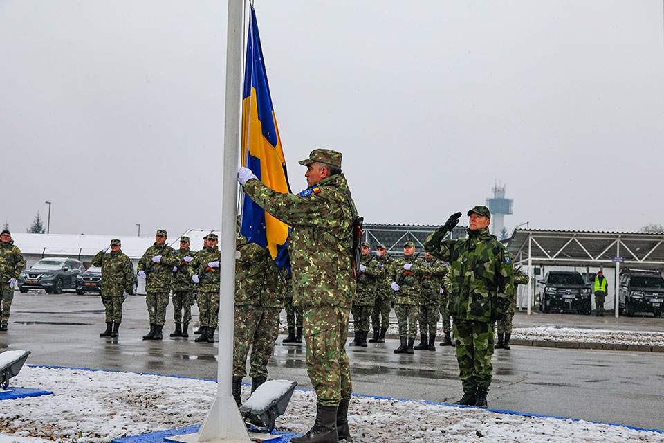 EUFOR conduct flag raising ceremony for arrival of Swedish contingent to camp Butmir